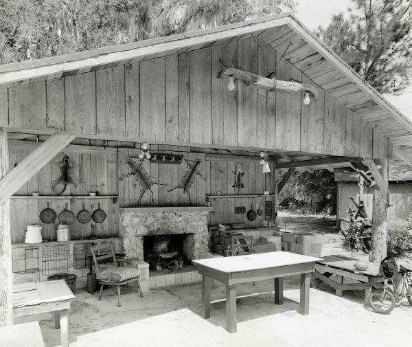 Florida Memory Exterior View Showing Outdoor Fireplace Area At A