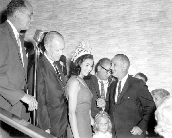 Miss Universe meeting Vice President Lyndon B. Johnson at Governor's Conference